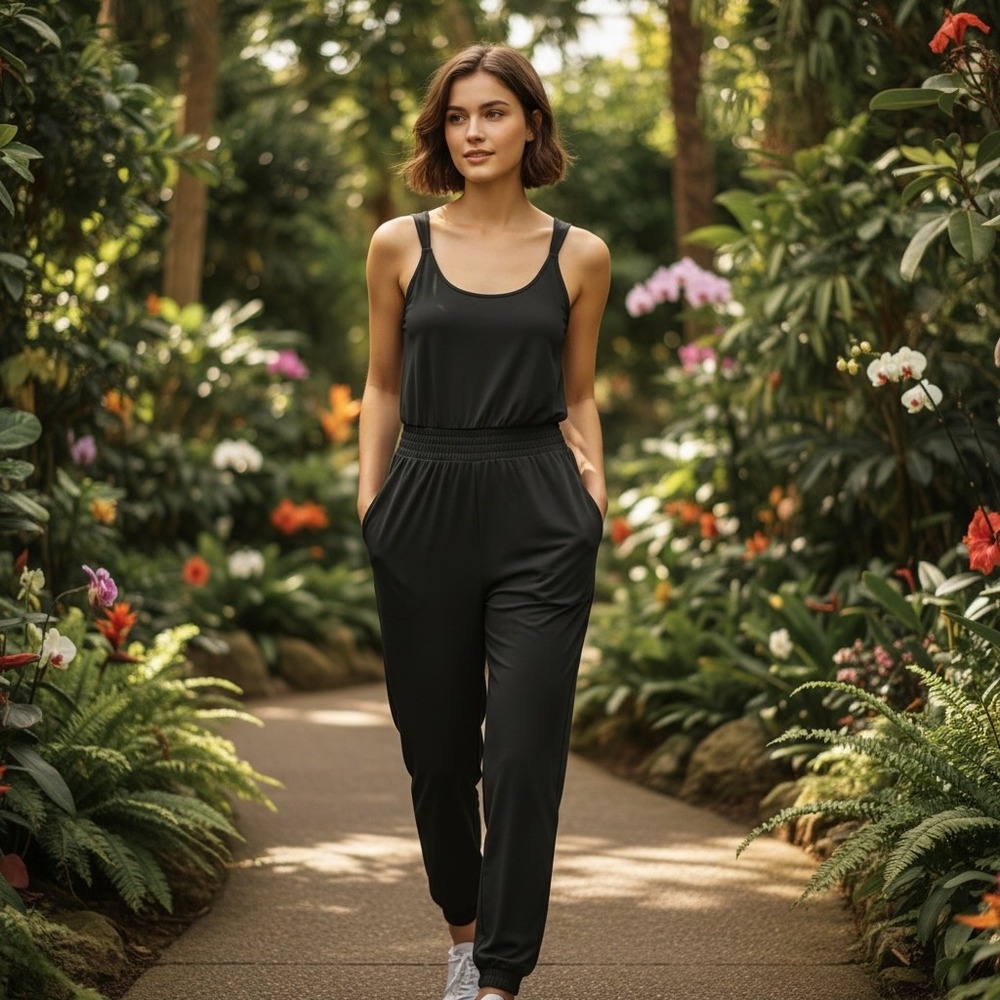 Abercrombie‎ & Fitch Traveler Jumpsuit Black V-Neck Jogger MP Petite 2186